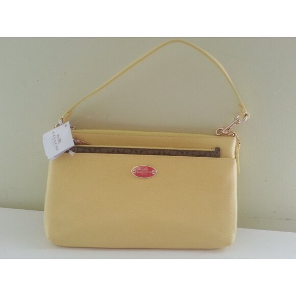 New with Tag Coach 2 in 1 Leather Yellow Signature Pop Pouch Wristlet Set - Picture 3 of 7
